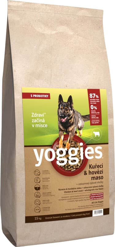 Yoggies Kuřecí a hovězí maso – granule s laktobacily pro psy