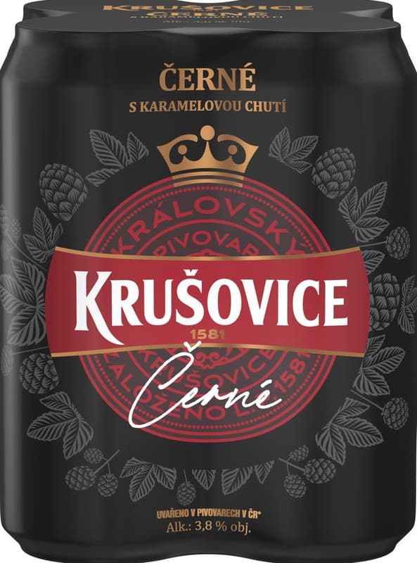 Krušovice Černé 4×0,5 l plech