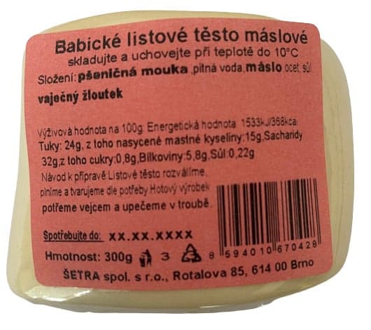 Babické těsto Listové těsto máslové