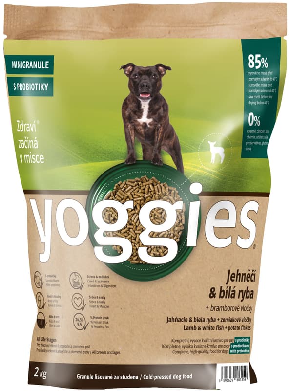 Yoggies Jehněčí a bílá ryba – minigranule s laktobacily pro psy