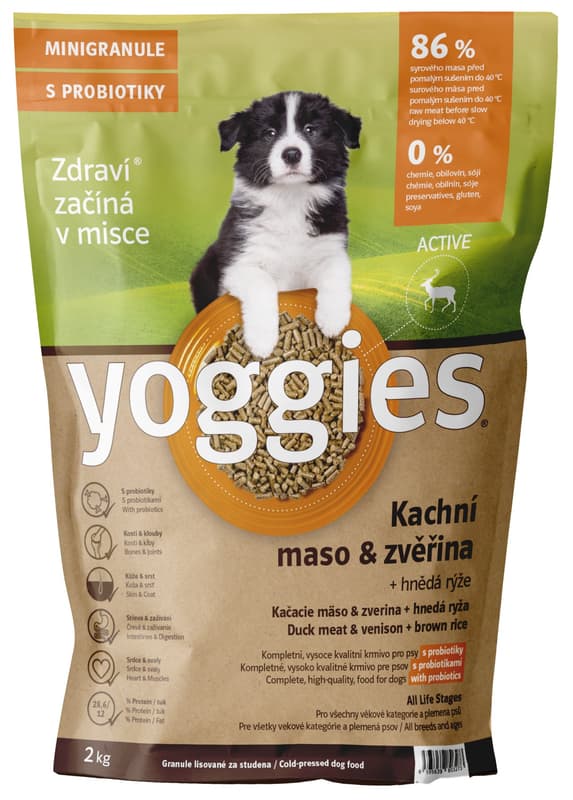 Yoggies Active Kachní maso a zvěřina – minigranule s laktobacily pro psy