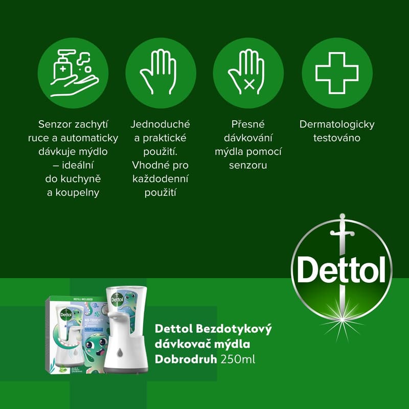 Dettol Kids Bezdotykový dávkovač mýdla s náplní dobrodruh