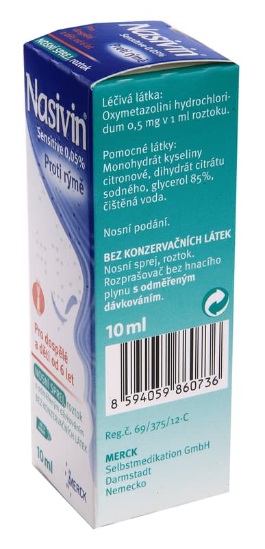 NASIVIN SENSITIVE 0,5MG/ML Nosní sprej, roztok 10ML