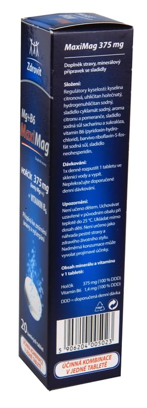 MaxiMag Hořčík 375mg+B6 20 šumivých tablet