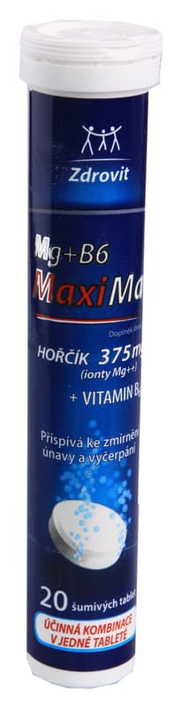 MaxiMag Hořčík 375mg+B6 20 šumivých tablet