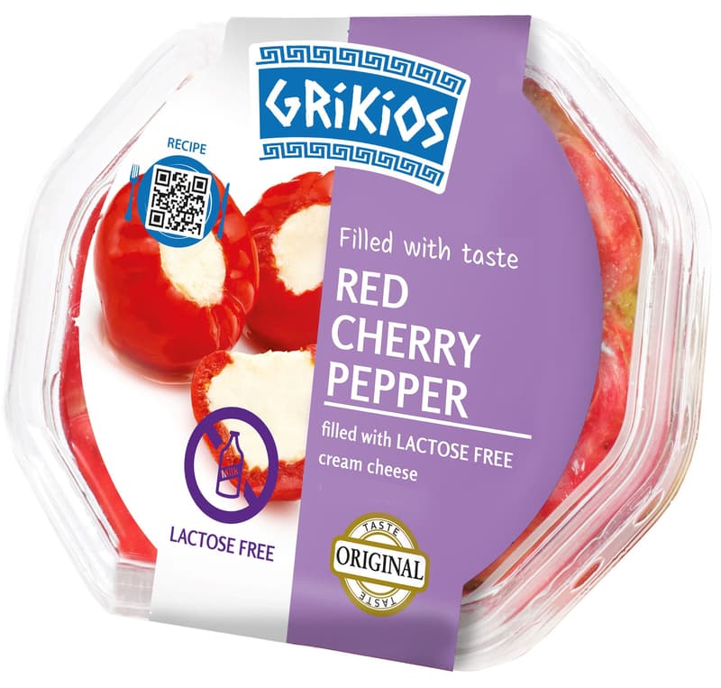 Grikios Red cherry peppers filled with lactose cream cheese in rapeseed oil