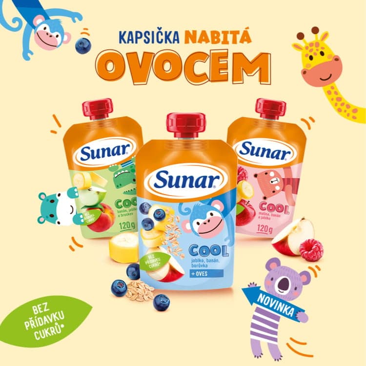 Sunar Cool Ovocná kapsička malina, banán a jablko od 12. měsíce