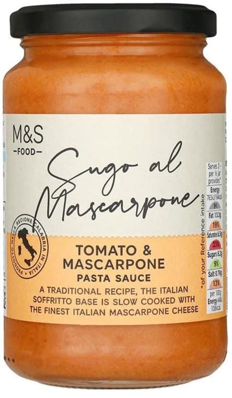 Marks & Spencer Tomato pasta sauce with Mascarpone cheese and extra virgin olive oil