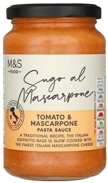 Marks & Spencer Tomato pasta sauce with Mascarpone cheese and extra virgin olive oil