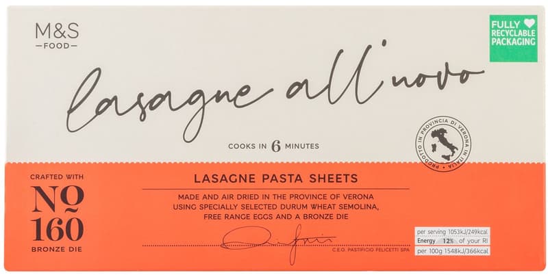 Marks & Spencer Lasagne Egg Pasta