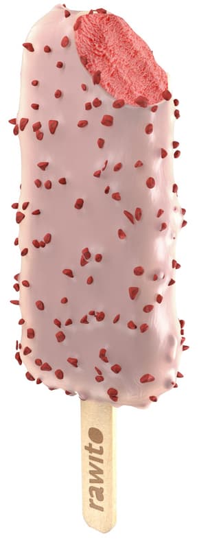 Raw strawberry frozen dessert in white chocolate with blueberries