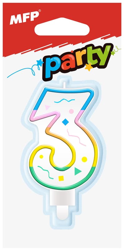Cake candle number 3, rainbow, 1pc