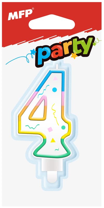 Cake candle number 4, rainbow, 1pc
