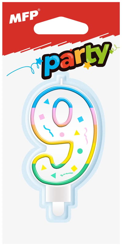 Cake candle number 9, rainbow, 1pc