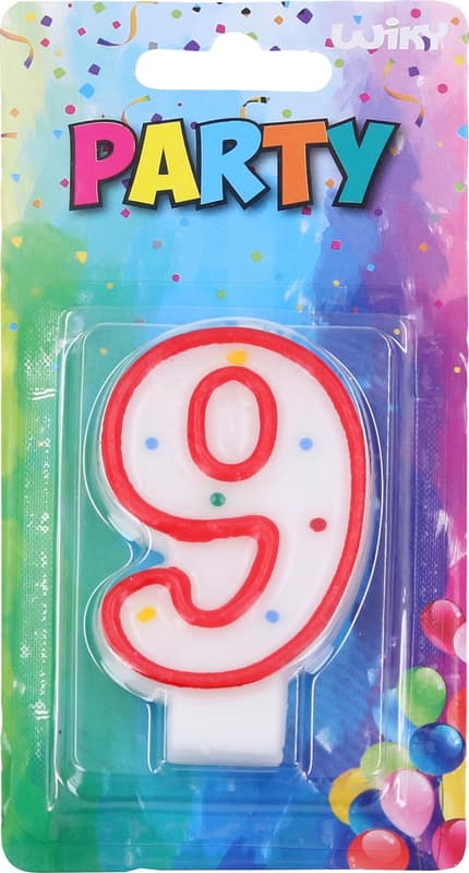 Cake candle number 9, rainbow, 1pc