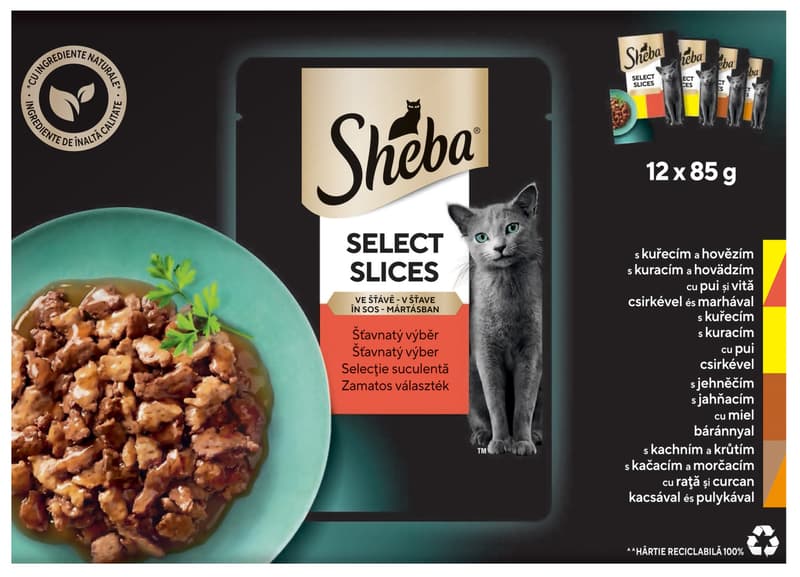 Sheba Kapsičky smíšený výběr ve šťávě pro dospělé kočky 12×85 g