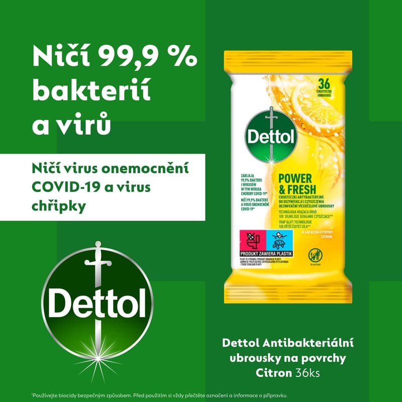 Dettol Antibakteriální ubrousky na povrchy citron a limeta