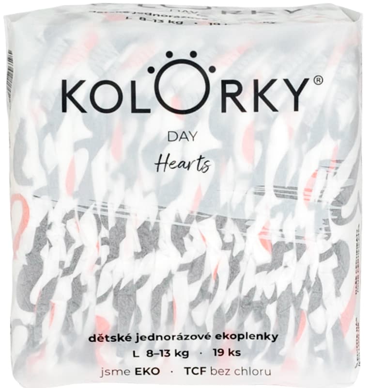Kolorky ECO disposable diapers day L hearts (8 – 13 kg) 19 pcs