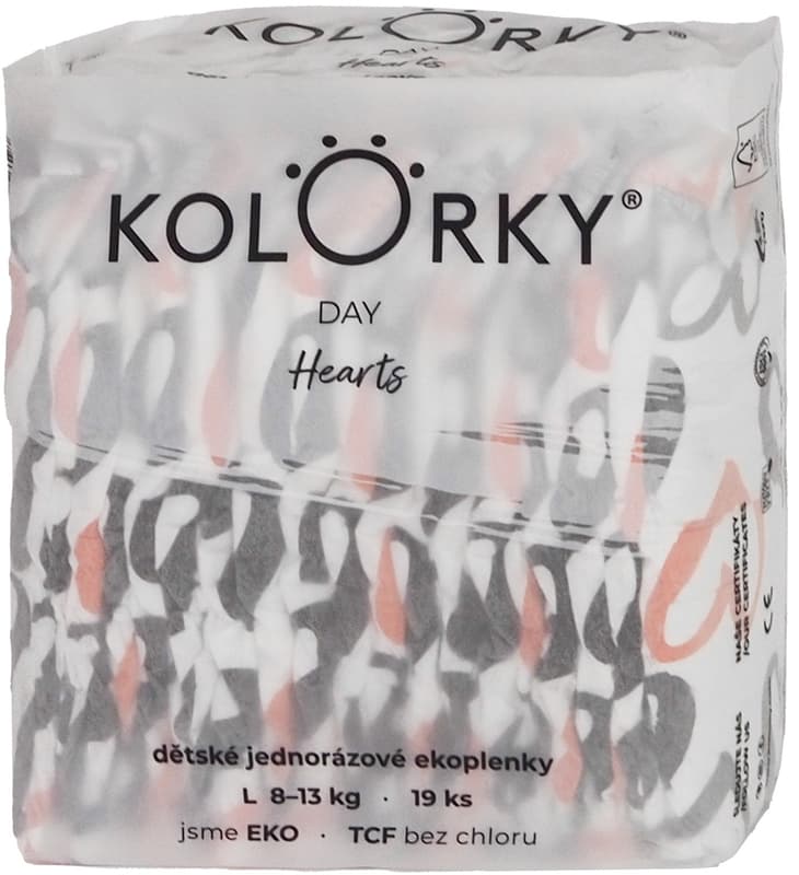 Kolorky ECO disposable diapers day L hearts (8 – 13 kg) 19 pcs