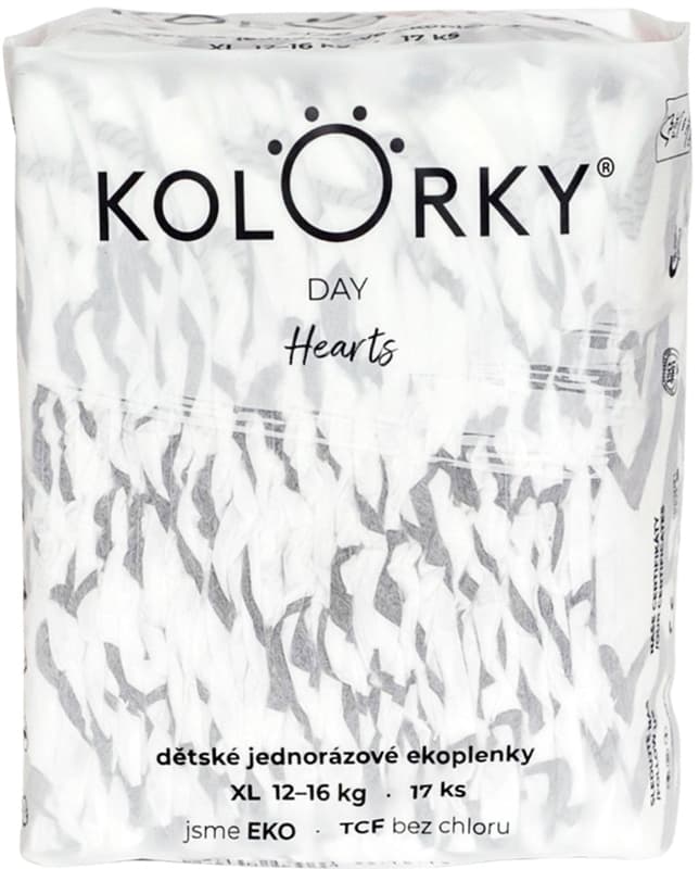 Kolorky ECO disposable diapers day XL hearts (12 – 16 kg) 17 pcs 