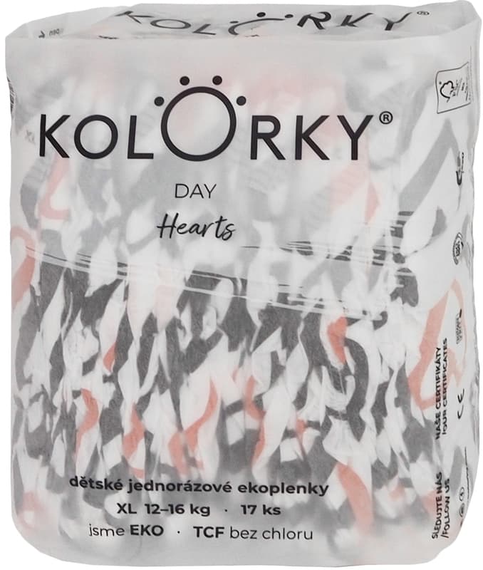 Kolorky ECO disposable diapers day XL hearts (12 – 16 kg) 17 pcs 
