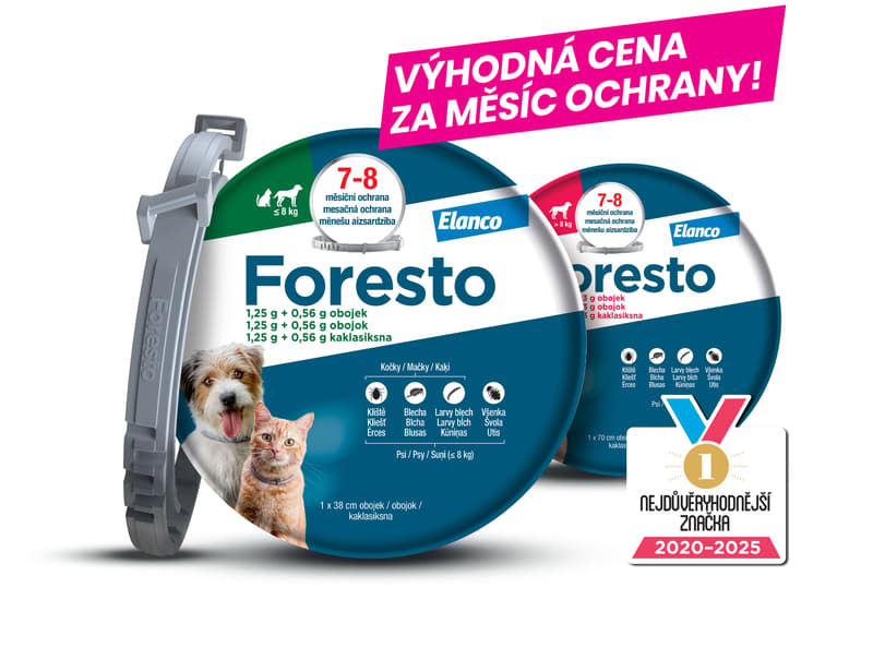 Foresto 1.25g+0.56g obojek kočky+psy do 8kg 38cm
