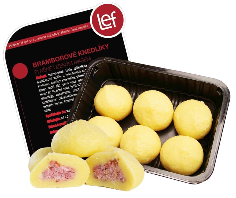 Lef Potato dumplings stuffed with smoked meat