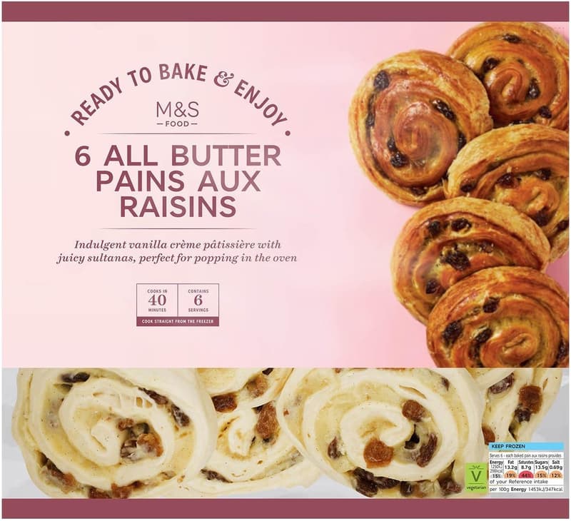 Marks & Spencer Šneci z máslového těsta s rozinkami k dopečení