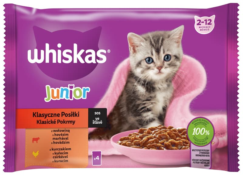 Whiskas Junior kapsičky klasický výběr ve šťávě pro koťata 4×85 g