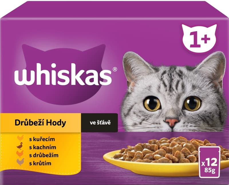 Whiskas Kapsičky pro dospělé kočky drůbeží výběr ve šťávě 12×85 g