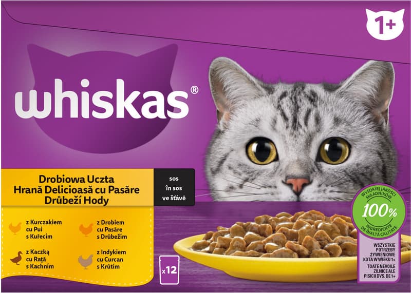 Whiskas Kapsičky pro dospělé kočky drůbeží výběr ve šťávě 12×85 g