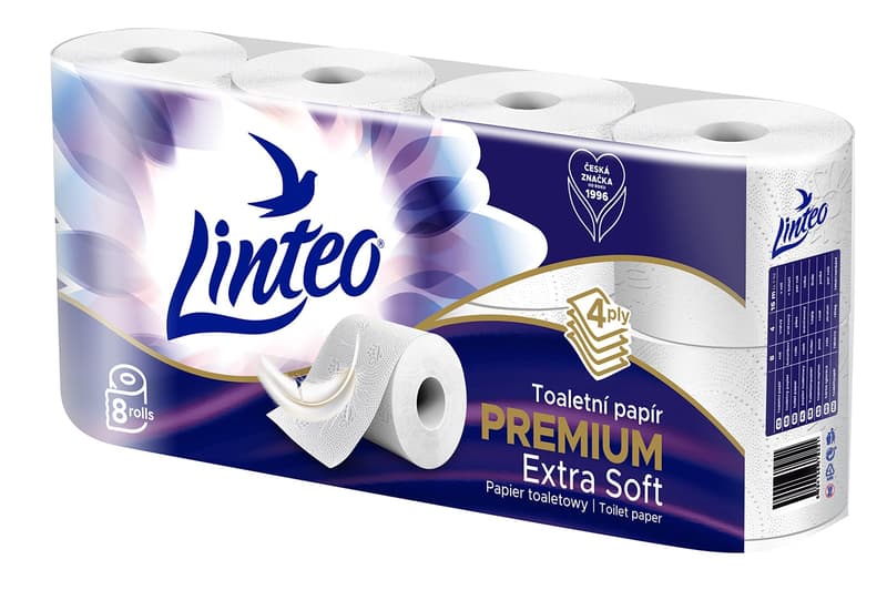 Linteo toilet paper, 4 ply, white, 8pcs