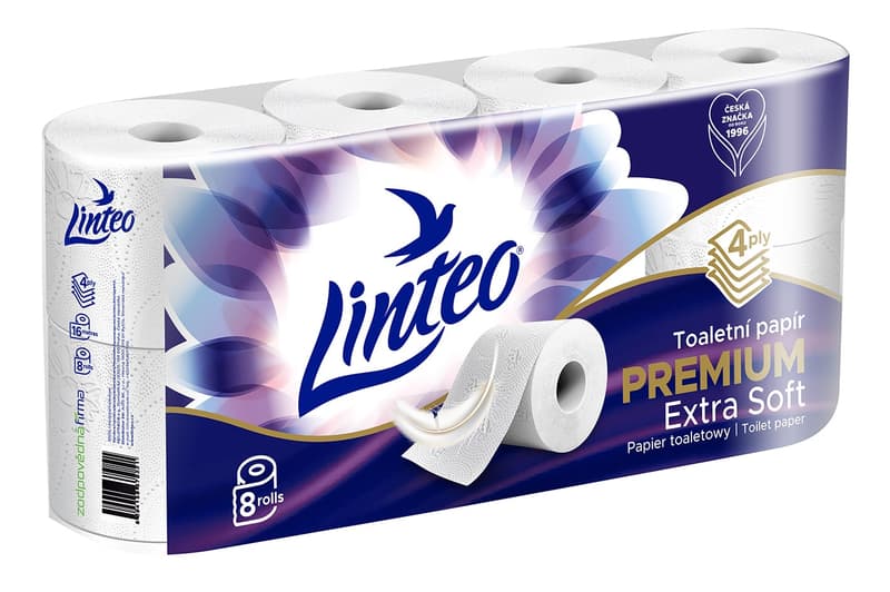 Linteo toilet paper, 4 ply, white, 8pcs