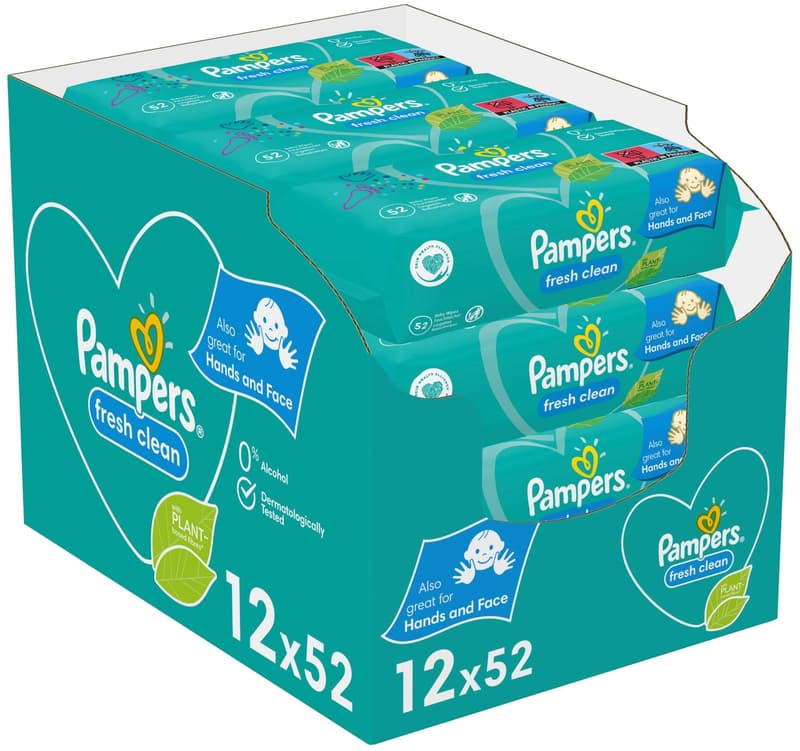 Pampers Fresh clean vlhčené ubrousky 12×52 ks