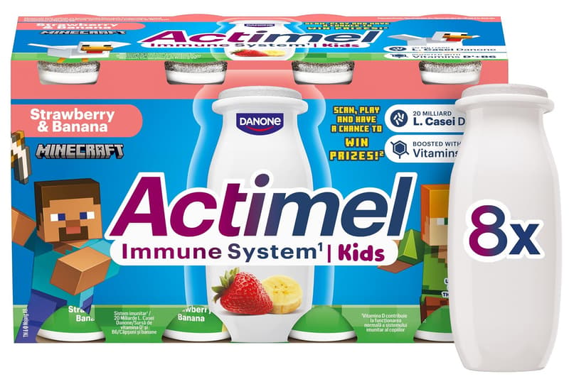 Danone Actimel ActiKids probiotic drink banana and strawberry 8x100g