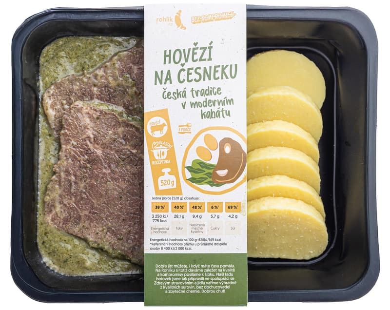 Rohlik.cz Hovězí na česneku se špenátem a knedlíkem