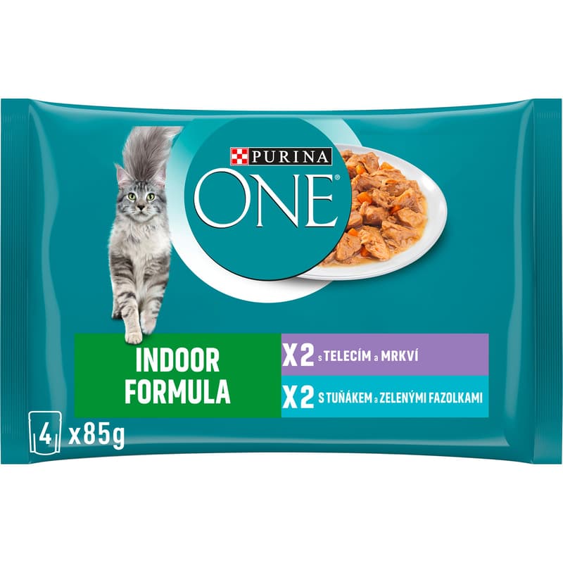 Purina ONE Indoor - tuna with green beans and veal with carrots in juice (4 × 85g)
