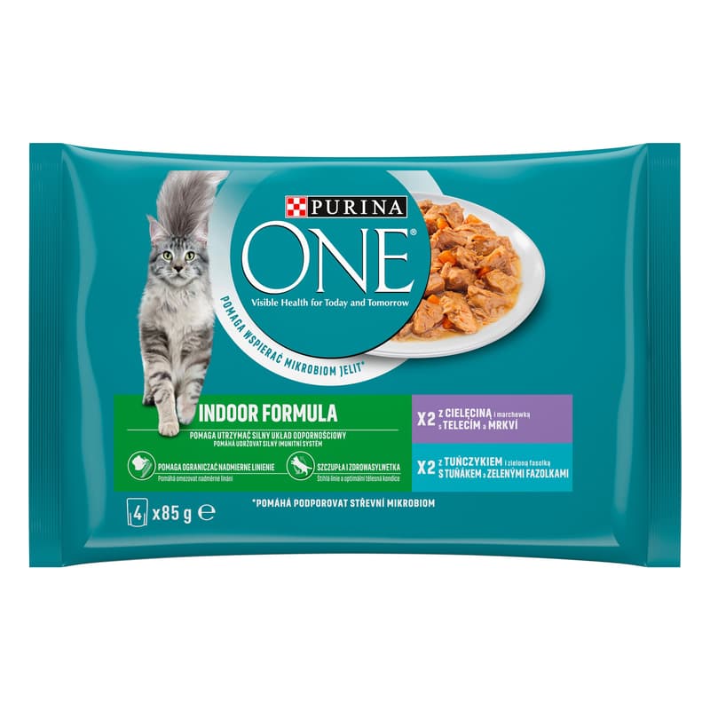 Purina ONE Indoor - tuna with green beans and veal with carrots in juice (4 × 85g)