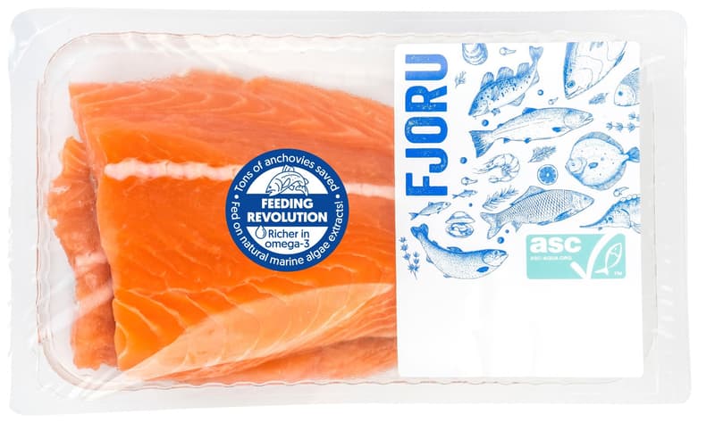 Salmon serving with skin