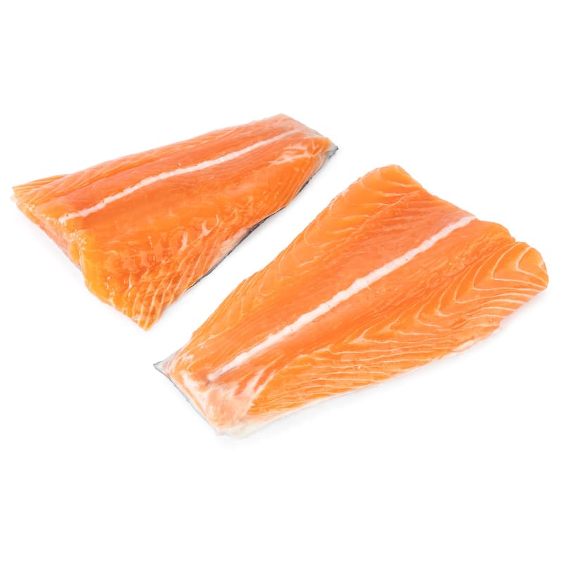 Salmon serving with skin