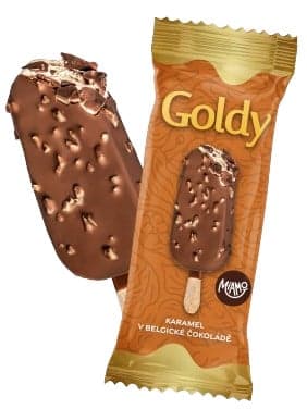 Miamo Goldy Smetana a karamel v mléčné belgické čokoládě s arašídy