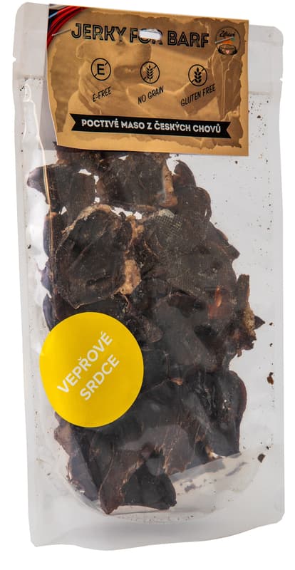  Dried pork heart in a dog bowl Jerky for barf