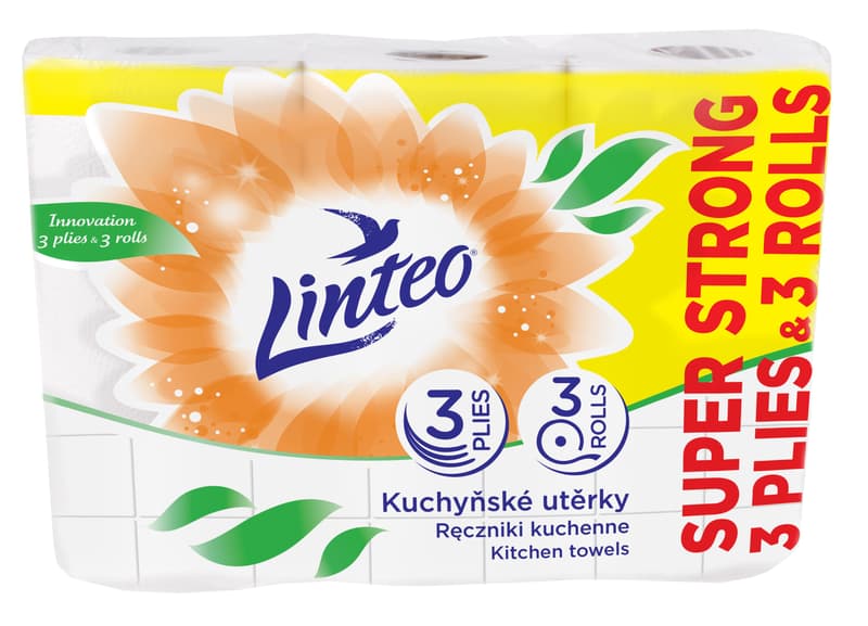 Linteo Kuchyňské utěrky bílé 3vrstvé, 3×16 m