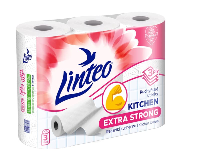 Linteo Kuchyňské utěrky bílé 3vrstvé, 3×16 m