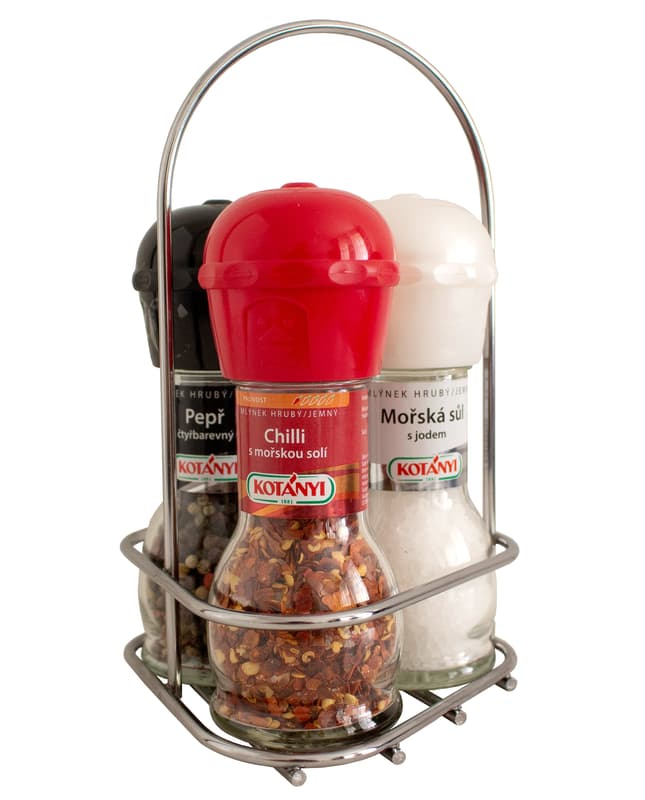 Kotányi Stand with grinders - sea salt, four-colored pepper, chilli and sea salt