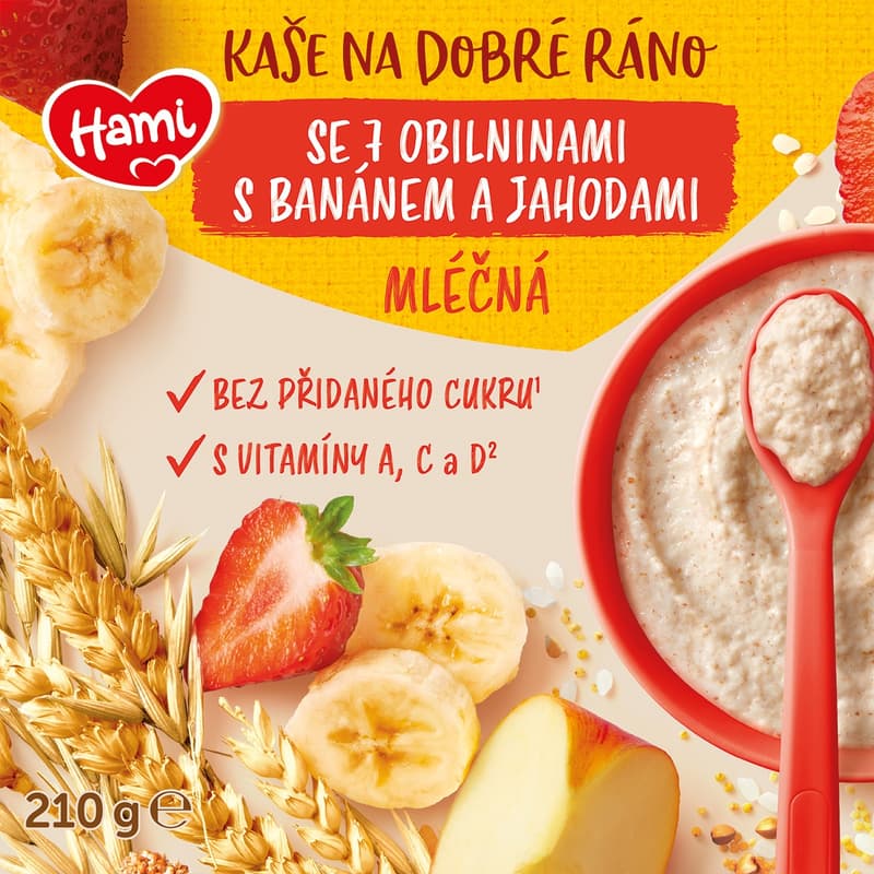Hami Mléčná kaše se 7 obilninami s banánem a jahodami