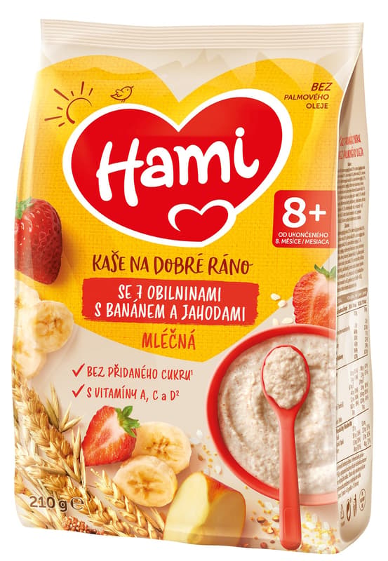 Hami Mléčná kaše se 7 obilninami s banánem a jahodami