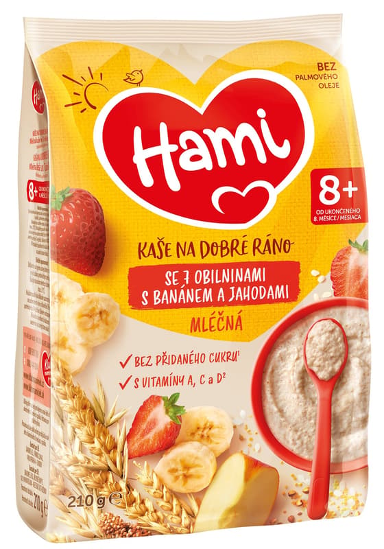 Hami Mléčná kaše se 7 obilninami s banánem a jahodami