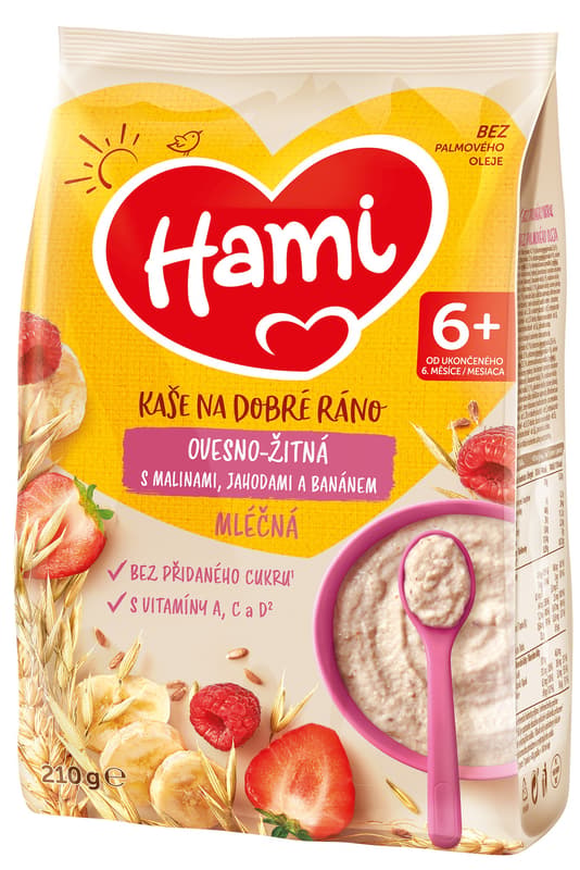 Hami Mléčná kaše mléčná kaše ovesno-žitná s malinami, jahodami a banánem