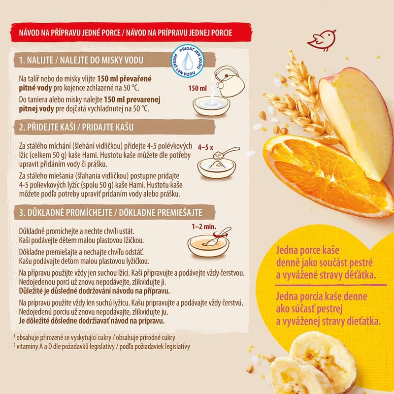 Hami Mléčná kaše se 7 obilninami s jablkem, banánem a pomerančem